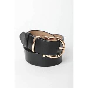 NEW LETO women's chic horseshoe buckle belt in black